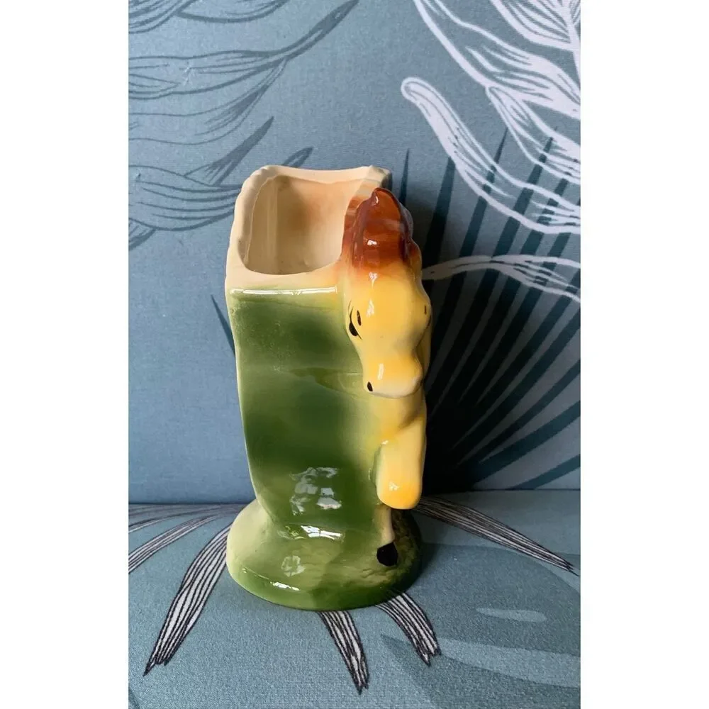 Horse Planter Vase Ceramic Yellow Vintage MCM Retro Art Deco